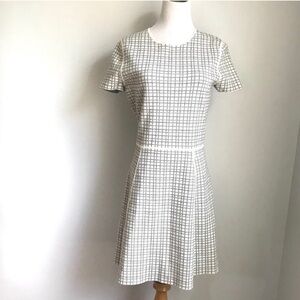 THEORY Gray and White Jacquard Fit and Flare Dress.